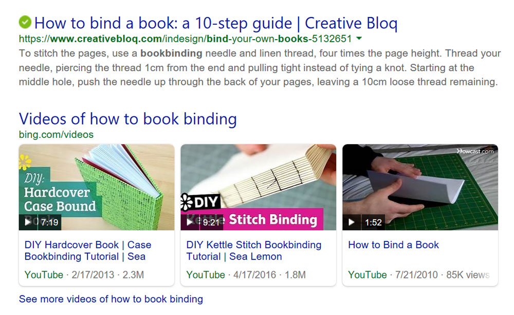 How to Book Binding Google Search results.