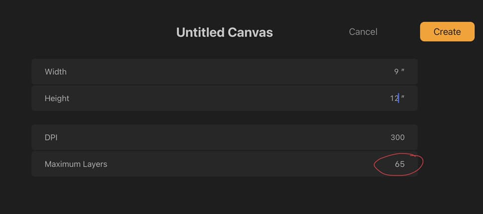 Showing the number of Layers available for a canvas size 9" x 12" set at 300 ppi.