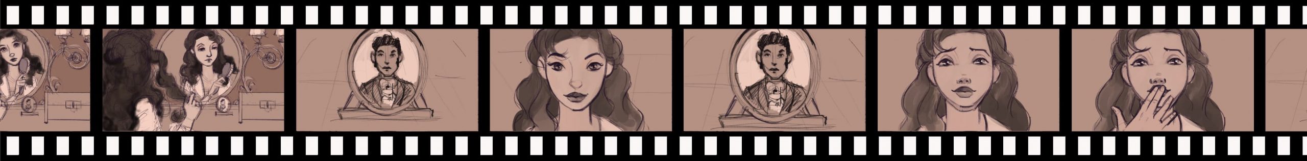 Phantom of the Opera — The Mirror Sequence storyboard presented as a filmstrip.